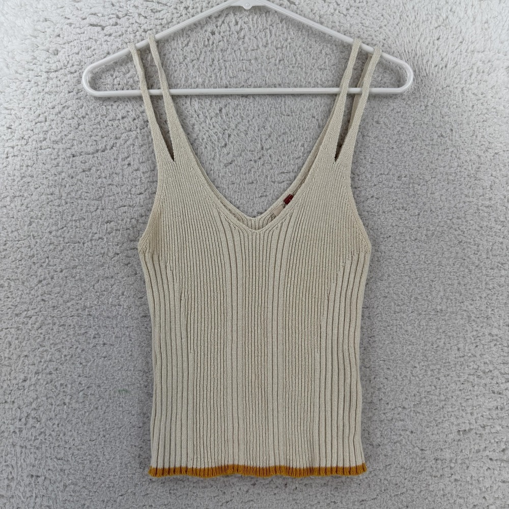 Pilcro Camisole Womens Small Beige Ribbed Knit Double Strap V Neck Stretch Tank